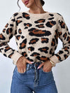 Round Neck Retro Commute Leisure Contrast Color Leopard Print Pullover Sweater