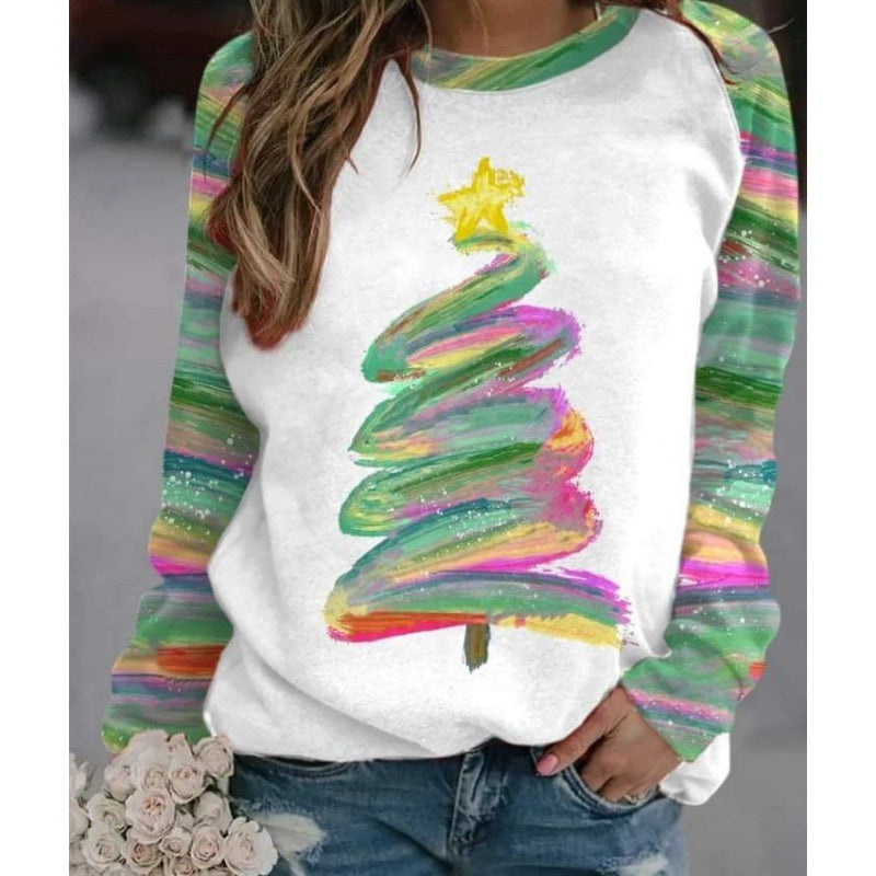 Maglione da donna con motivo stampato ad albero di Natale