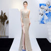 Nuovo Banchetto Elegante Riunione Annuale Lungo Host Profondo V Sexy Abito da Sera a Sirena con Paillettes