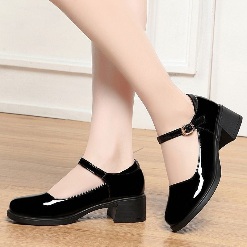 Short Waist Low Cut Small Heel Shoes Mary Jane Leather Shoes