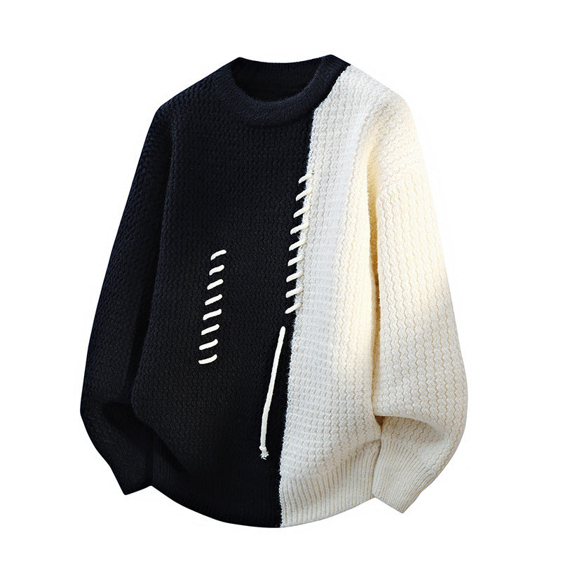 Fashion Round Neck Sweater Pullover Loose Sweater Men's Thickened Thermal Bottoming Shirt