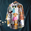 Camicia da donna estiva casual a maniche corte con stampa e colletto, taglia europea