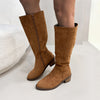 Chunky Heel Small Slim Suede Over The Knee Side Zipper Boots