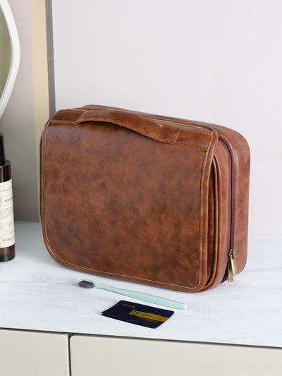 Men's Business Pu Toiletry Bag With Large Capacity And High-end Storage