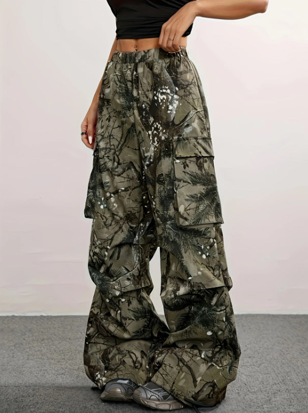 Womens Casual Camouflage Geometric-pattern Work Pants