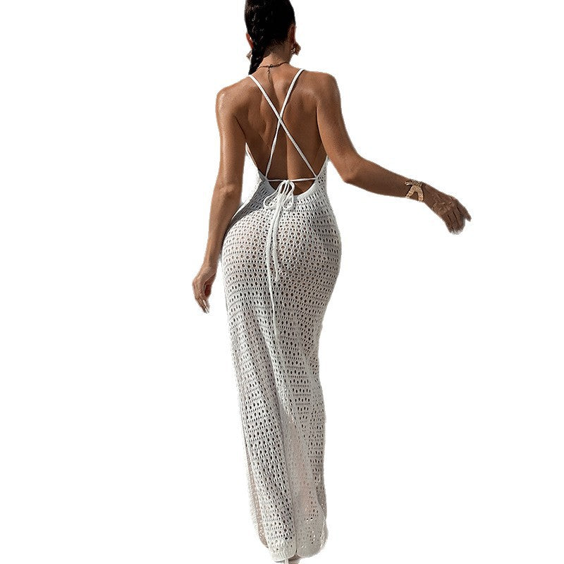 Strap Slip Dress Sleeveless U-neck Knit Skirt