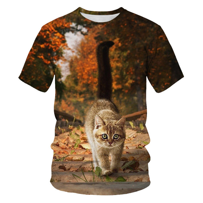 T-shirt da uomo con stampa digitale e maniche corte con gatto carino