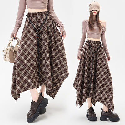 Irregular Plaid Skirt Women's Retro Plaid