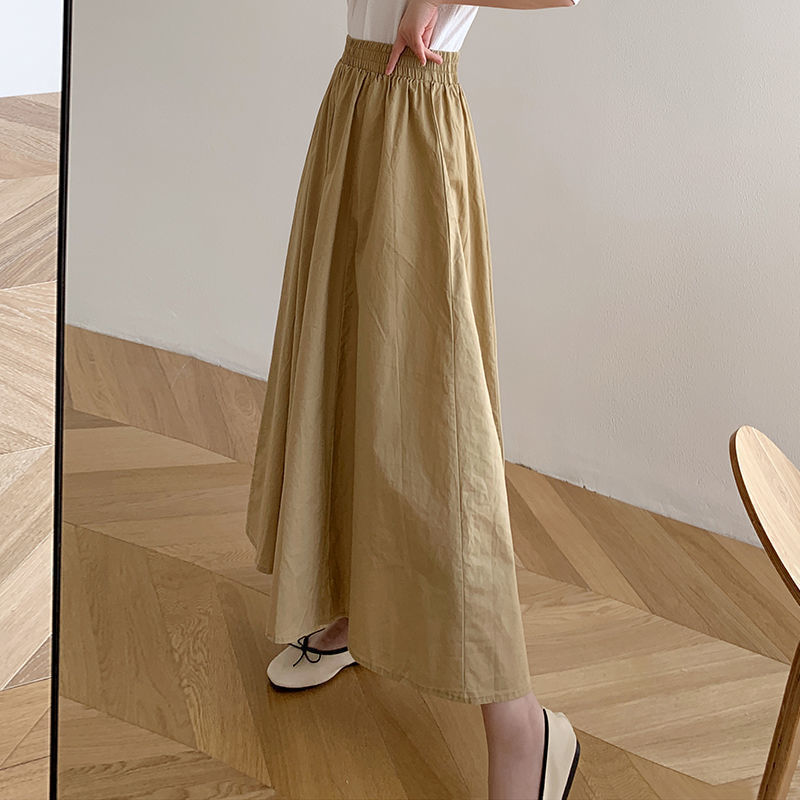 Womens Casual Solid Color Midi Skirt