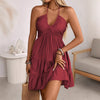 Strap V-neck Ruffle-Trimmed Elegant Sexy Off-the-Shoulder Womens Dress