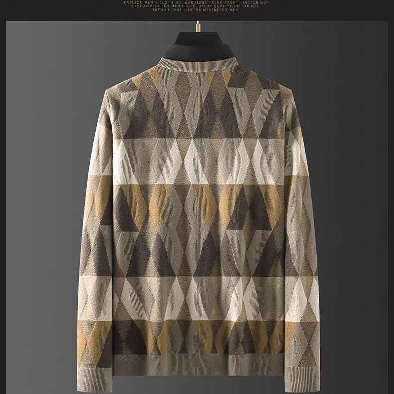 Contrast Color Diamond Lattice Fake Two-piece Warm Men's Shirt