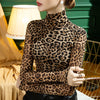 Leopard Print Turtleneck Grenadine Bottoming Shirt Women's Slim-fit Long Sleeve