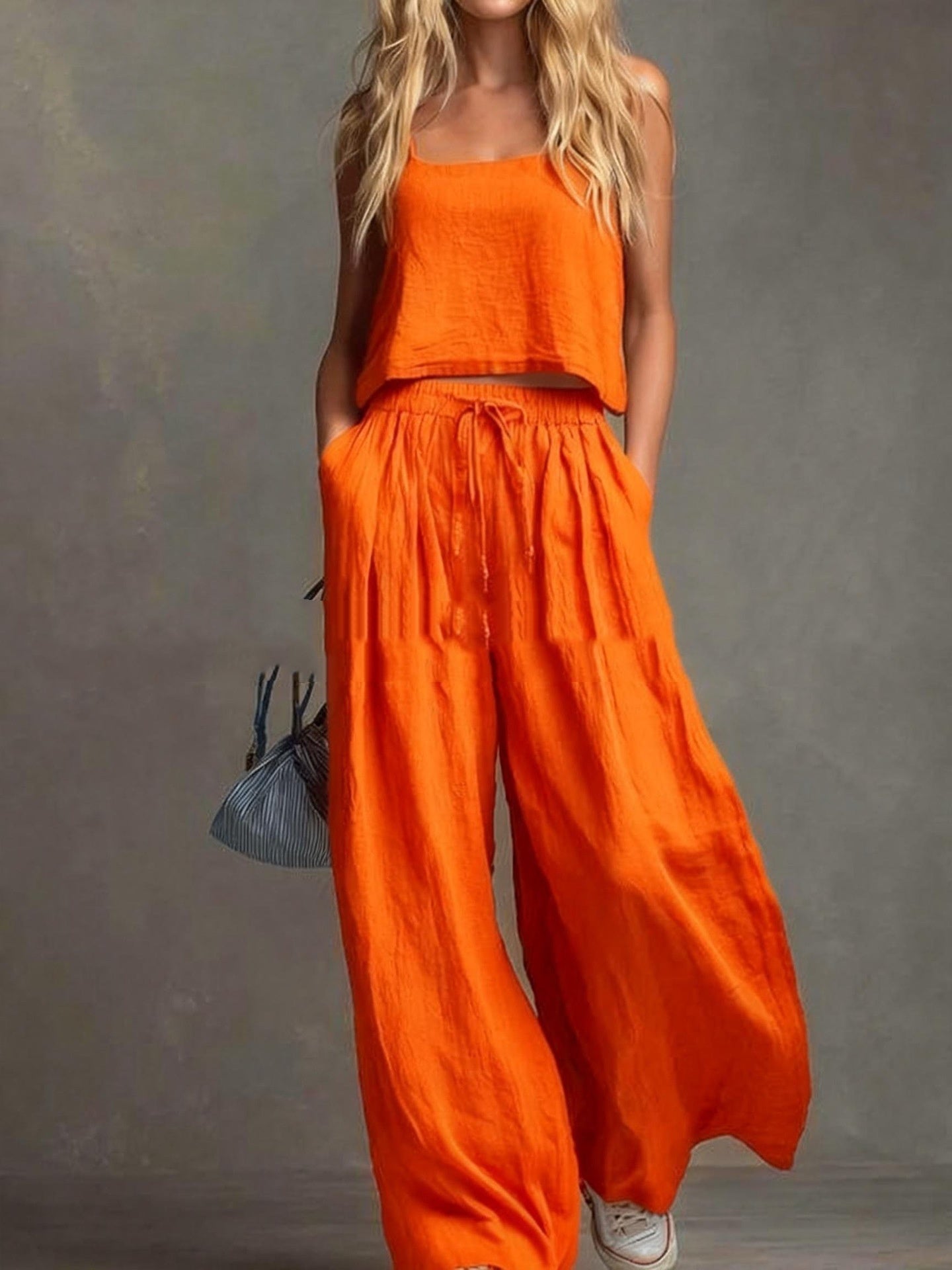 Womens Two-piece Set Loose-fitting Vest And Wide-leg Pants