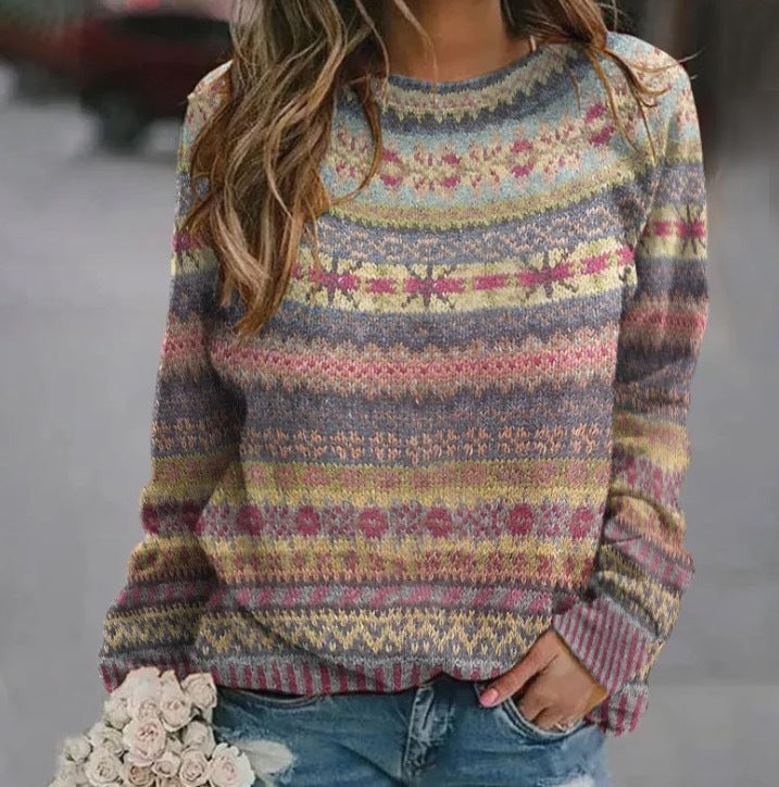 Ladies' 3D Printed Sweater Casual Loose Long Sleeved Knitted Top - A Fashionable And Comfortable Choice For Daily Wear
