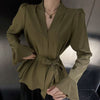 Women's French-style Irregular Collar Long Sleeve Tied Shirt