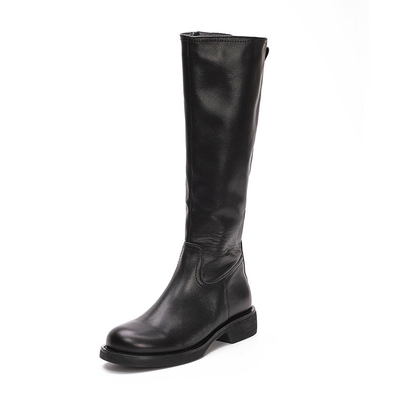 Retro British Style Temperament Genuine Leather Long Boots