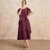 Womens Chiffon Loose Belly-Covering Layered Ruffle-Trim Dress