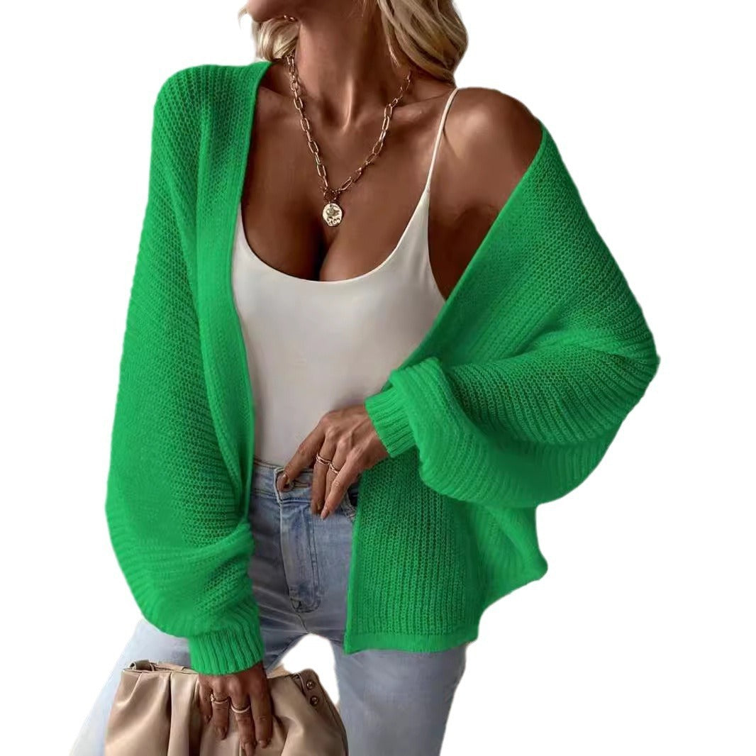 Batwing Sleeve Cardigan Solid Color Cardigan