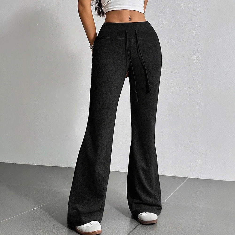 Women's Solid Color Spring High Waist Drawstring Straight Loose Casual Pants