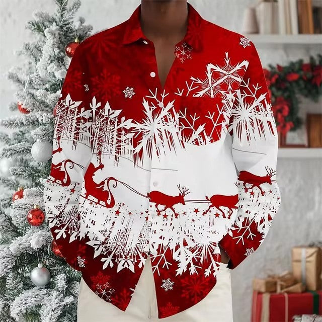 Multi-Color Gradient Christmas Men's Christmas Printed Shirt Long Sleeve
