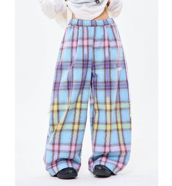 Pantaloni casual dritti a quadri con sfumature di colore retrò