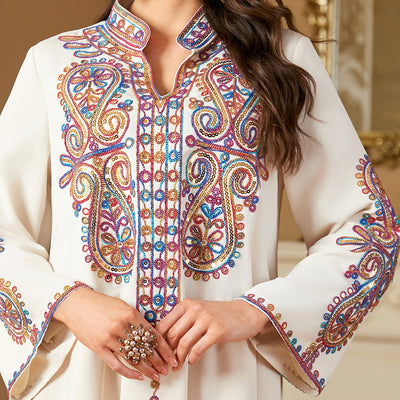 Elegant Beaded Embroidery Dress For Muslim Women In A Long Robe Style