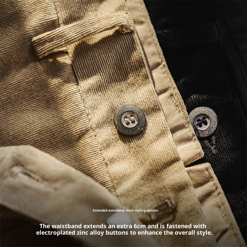 Retro Khaki Corduroy Casual Pants Straight Autumn