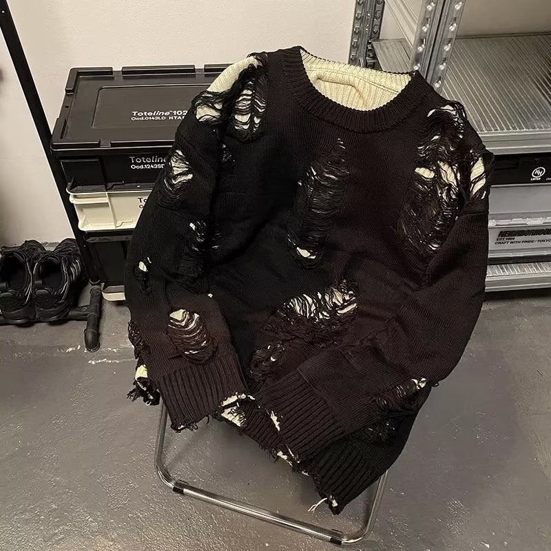 Maglione strappato da uomo, stile casual, adatto a tutte le minoranze