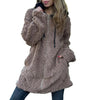 Hooded Solid Color Fur Zip Long Sleeve Coat Women