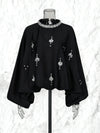 Round Neck Rhinestone Loose Solid Color Pullover Shirt