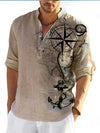 Thin Casual Digital Bamboo Linen Hawaiian Long Sleeve Shirt