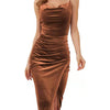 Abito da donna elegante con spacco, plissettato, in velluto, con spalline sottili