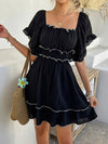 Womens French-style Square-neck Ruffled Short-sleeve Dress