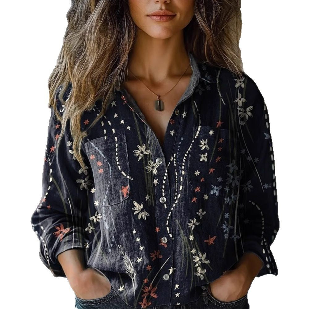 Camicetta a maniche lunghe da donna con stampa digitale 3D