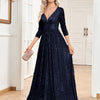 Vestito da sera formale con paillettes, scollo a V, vita alta