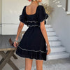 Womens French-style Square-neck Ruffled Short-sleeve Dress
