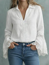 Elegante blusa di cotone con finiture in pizzo e modello pullover