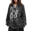 Loose Mixed Color Stripe Lace-up Sweater