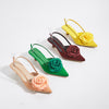 Three-dimensional Flower Decoration Kitten Heel Shoes Women's Elegant Closed Toe Back Empty