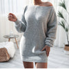 Women's Solid Color Casual Off-the-shoulder Lantern Sleeve Knitted Sweater Dress