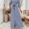 Womens Fashion Striped Cardigan Lapel Shirt Dress