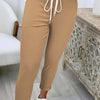 Women's Solid Color Versatile Casual Trousers With Belt And Slim Cuffs