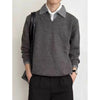 Vintage Fake Two-piece V-neck Sweater Men's Knitted Polo Shirt