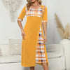 Round Neck Contrast Color Half Sleeve Irregular Long Dress