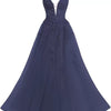 Women's Spaghetti Strap Tulle Long Applique Lace Dress With Long Dress