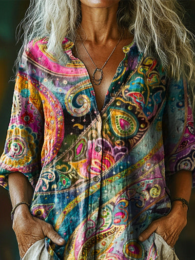 Cardigan ampia a stampa digitale, camicia casual estiva