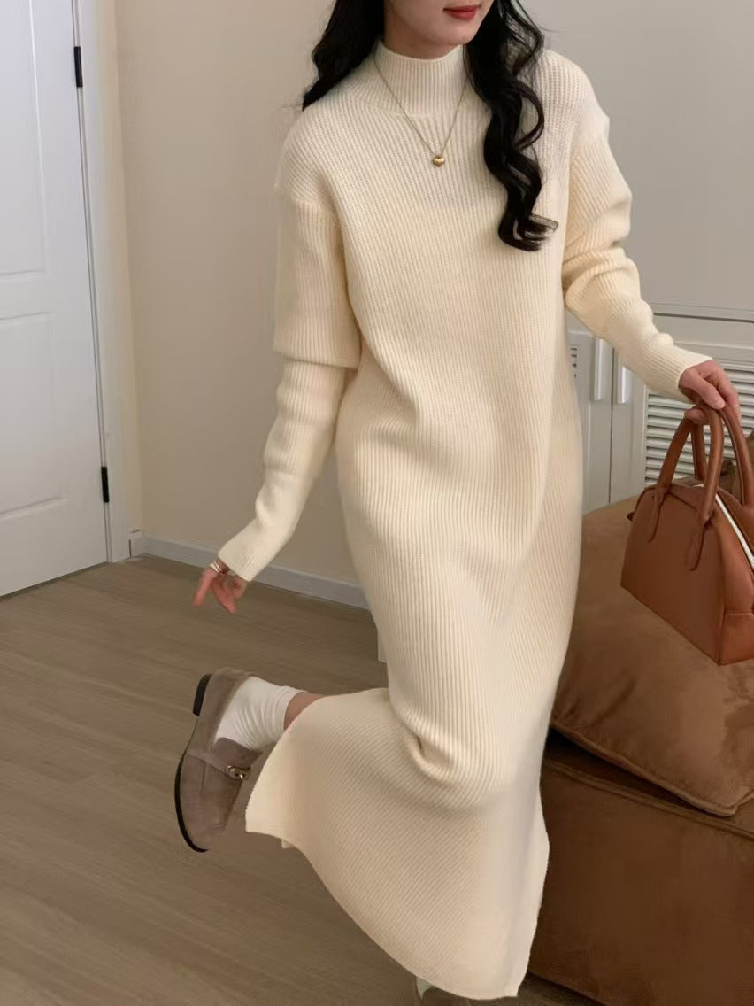 Half Turtleneck Base Knitting Dress Overknee Long