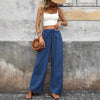 Womens Cotton-Linen Elastic-Waist Cropped Casual Pants