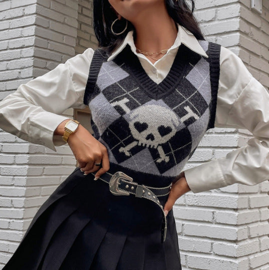 Gilet senza maniche con scollo a V e vestibilità aderente stile teschio