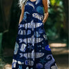 Womens Loose Fit Long Dress With Ocean Floral Print And Large Pockets